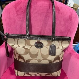 Coach Brown and Tan Signature Tote